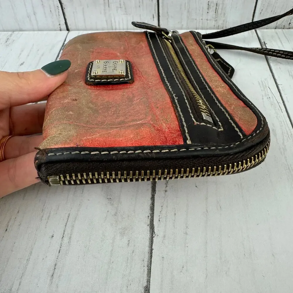 Dooney & Bourke Leather Croc Emboss Multi Function Zip Around Wristlet Wallet